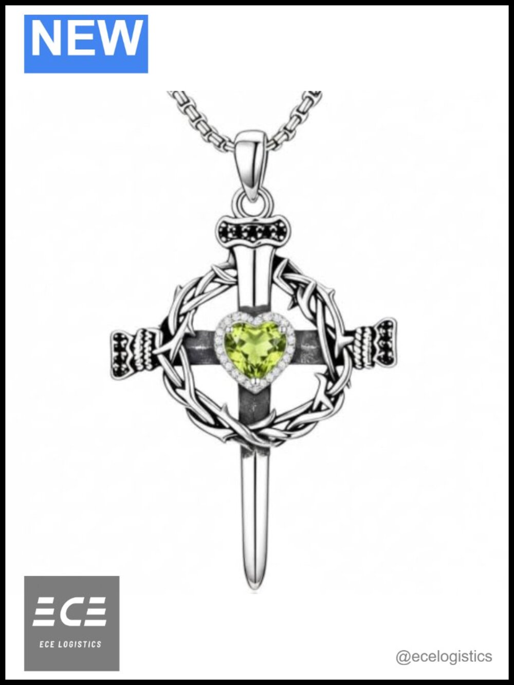Crown of Thorns Cross Pendant Necklace Hypoallergenic Metal 18+2 Inch